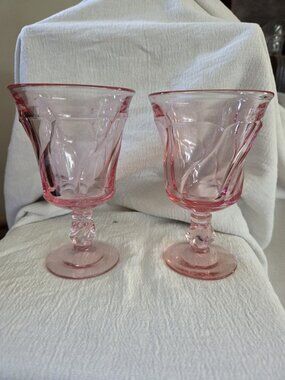 Vintage Set Of 2 Fostoria Jamestown Pink Glass Water Goblets 5 7/8"